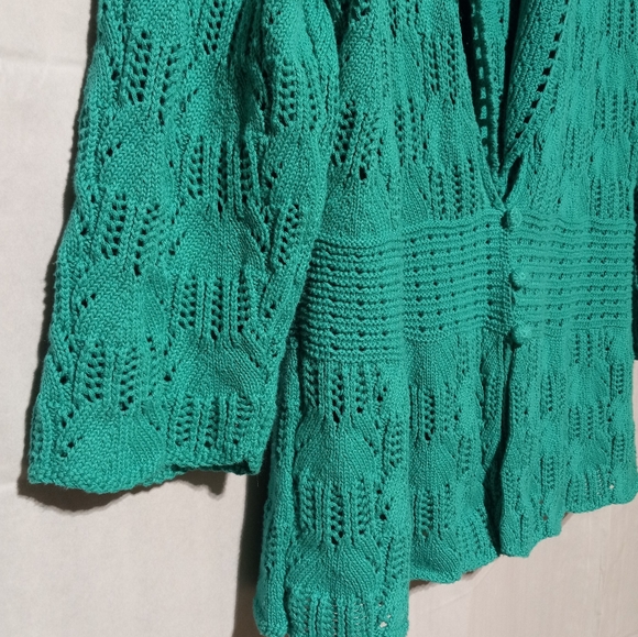 JM Collection EUC Green Cardigan, 3/4 Sleeves, - Picture 5 of 7